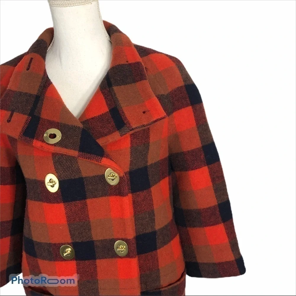 Coach Wool Buffalo Plaid Coat XS Red Black Women’s